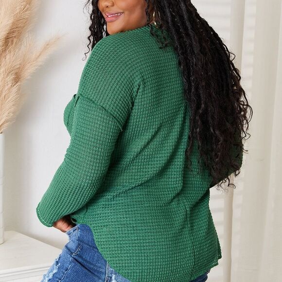 Culture Code Green Waffle Knit Long Sleeve Top Women's Short Sz Medium [6-8] - Picture 6 of 9
